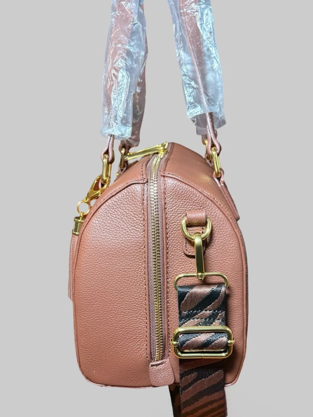 NWOT Joy Mangano Luxe Leather World Traveler Satchel - Cognac/Rose Gold ✨